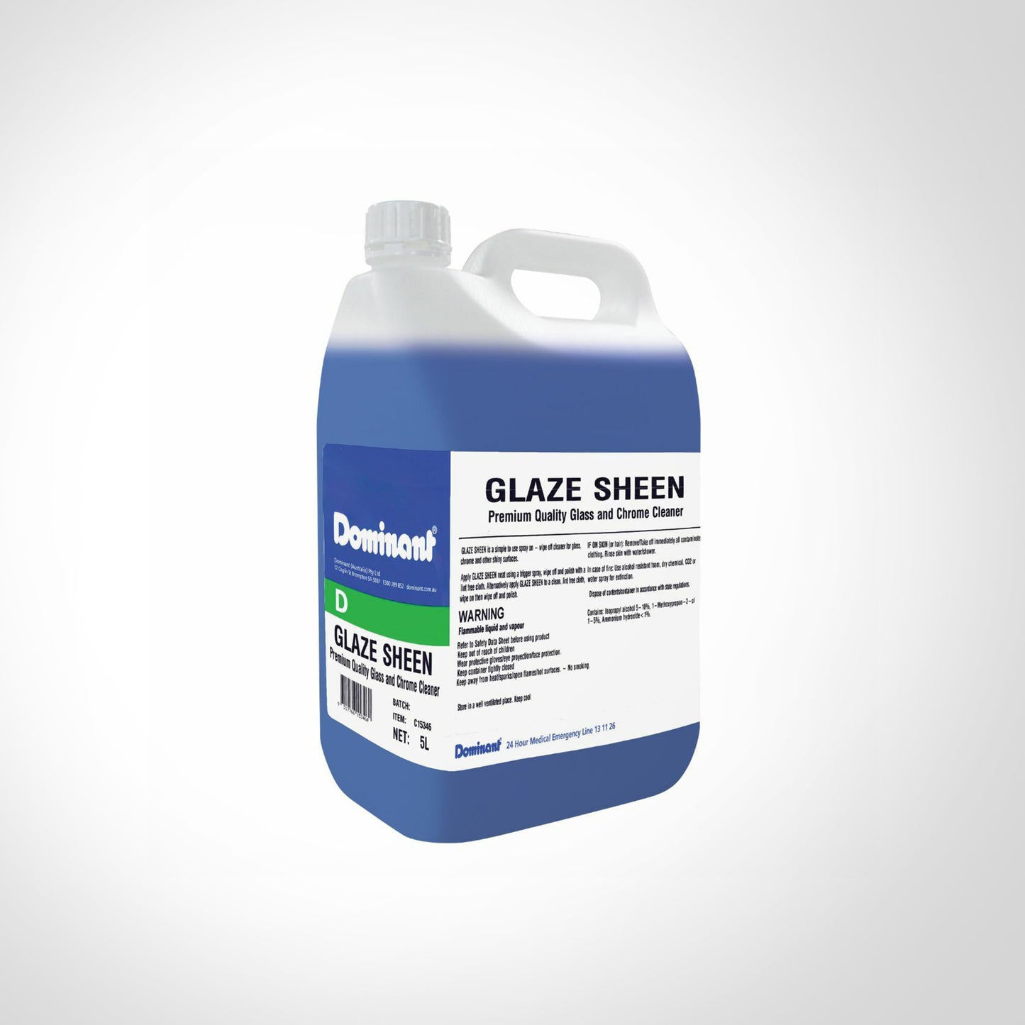 Dominant Glaze Sheen Premium Quality Glass & Chrome Cleaner 5L